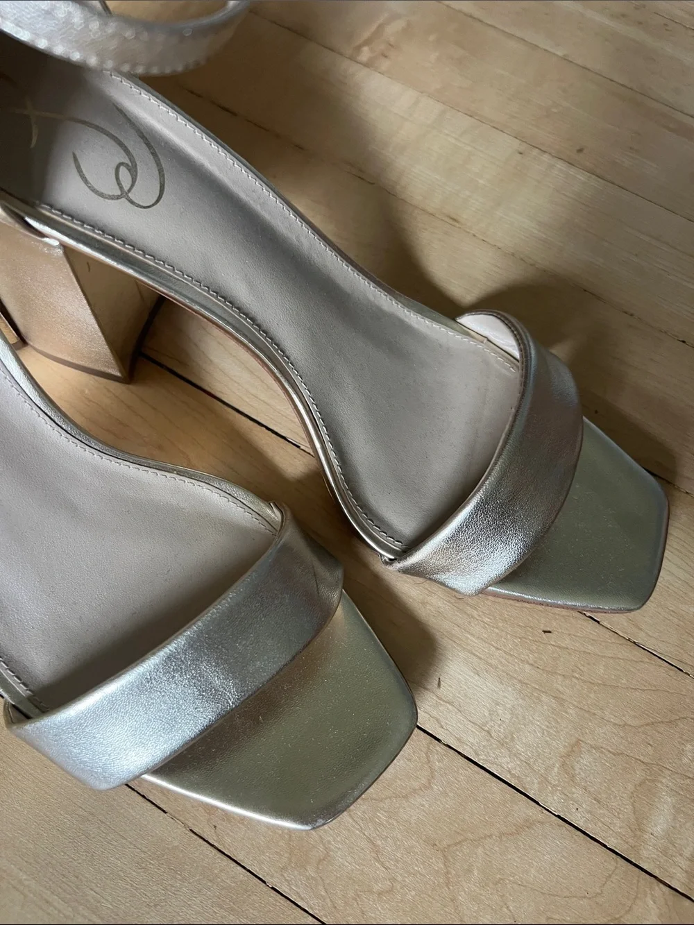 Sam Edelman Metallic Rose Gold Block Heel Ankle-Strap Sandals